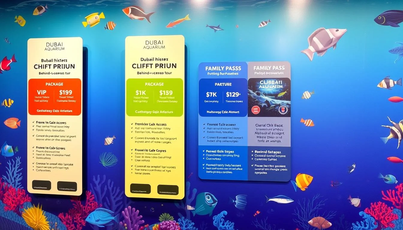 Tourists viewing diverse marine life through the massive acrylic panel of the Dubai Aquarium & Underwater Zoo