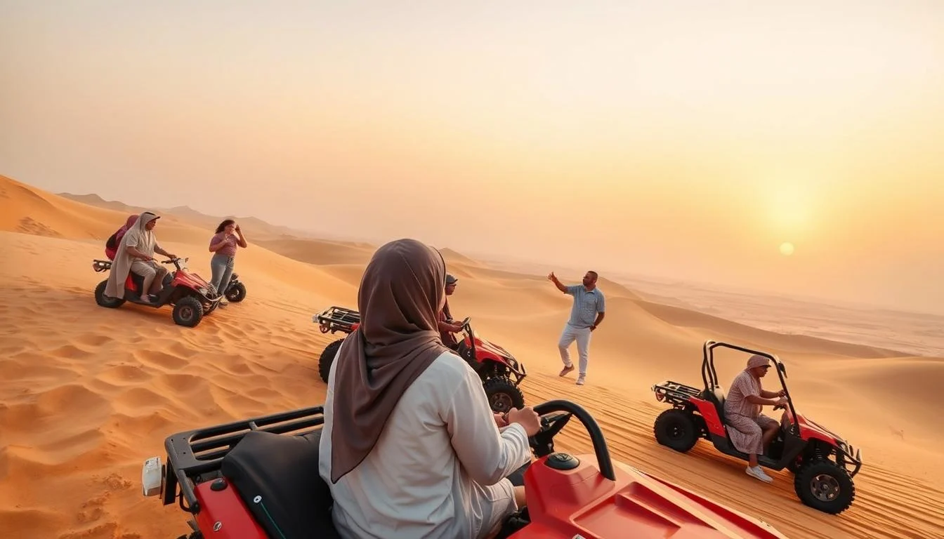 Golden sand dunes stretching across the Ras Al Khaimah desert, showcasing the vast and beautiful landscape for sustainable tourism
