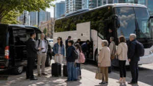 Charter coach and luxury shuttle group preparing for Niagara Falls tour from Toronto