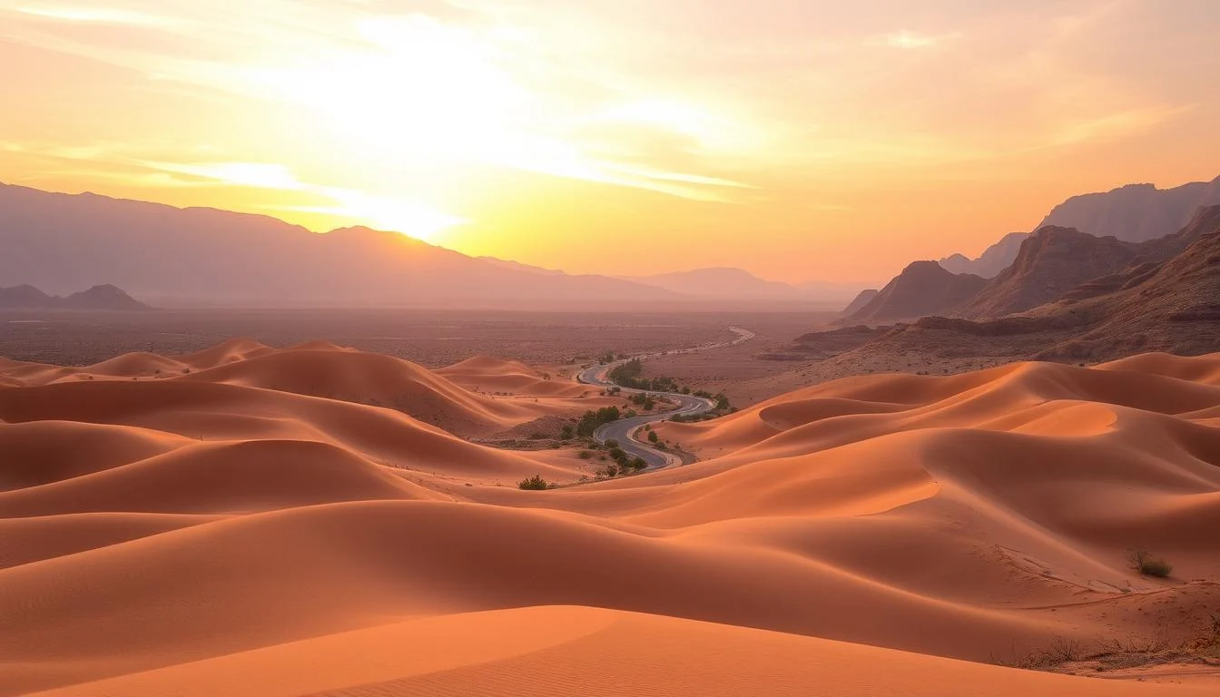 Rugged Hajar Mountains and turquoise waters of Hatta Dam under a clear blue sky, inviting adventure tourists to explore the stunning landscape of Hatt