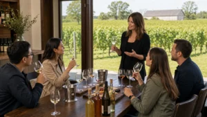 Niagara-on-the-Lake winery tasting stop with Niagara Falls tour guests and guide