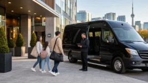 Niagara Falls tour pickup planning at a Toronto hotel with guide and van